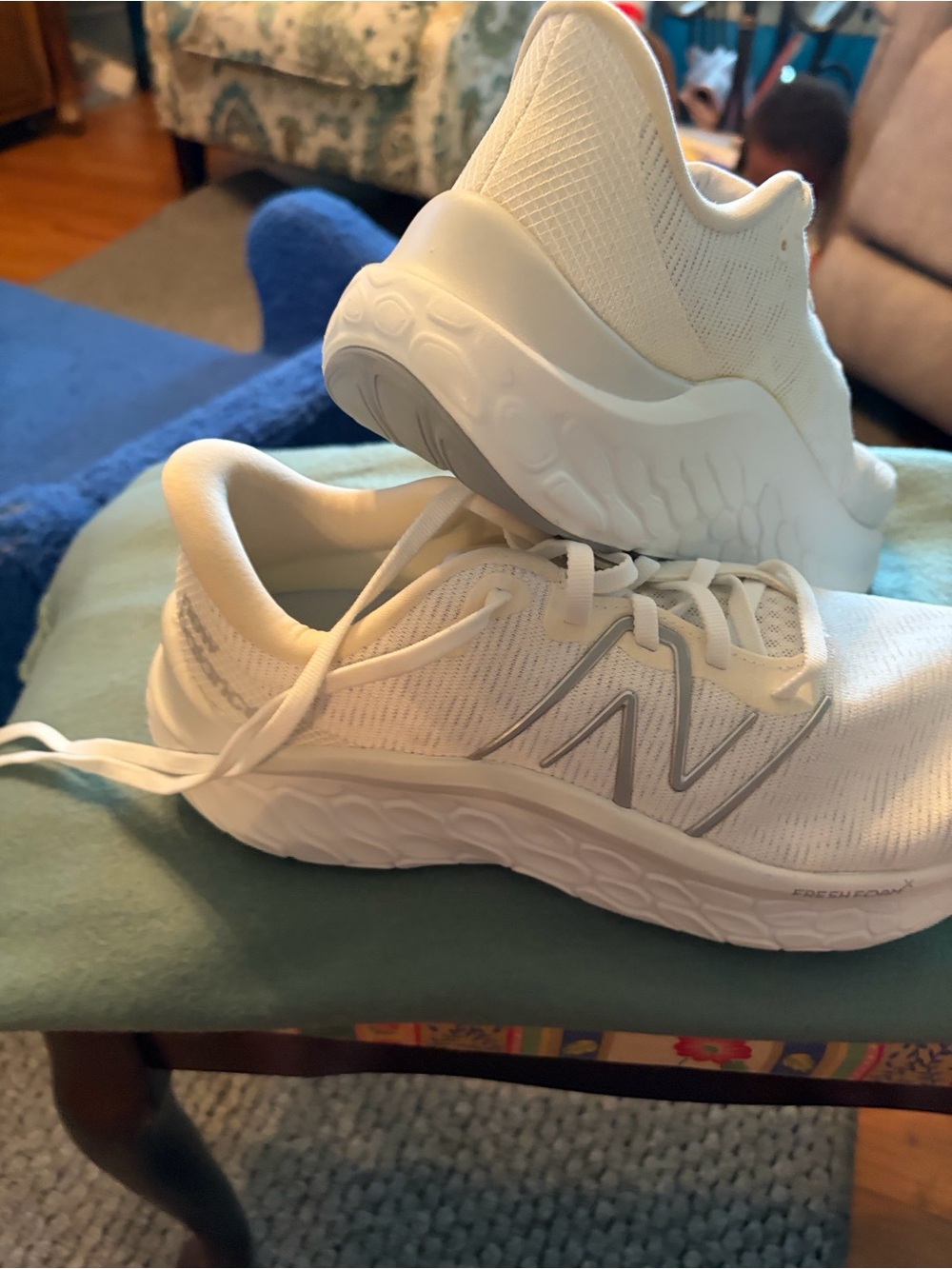 New Balance All-White Knit Running Sneakers - Picture 4 of 6